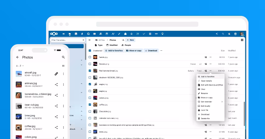 Nextcloud user interface showing files and collaboration apps